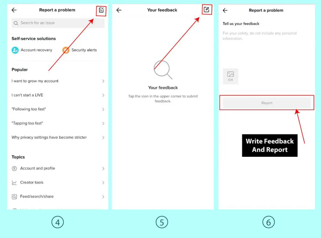 Tiktok report a problem with screenshots steps